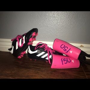 Adidas girl soccer cleats size 11 with shin guards
